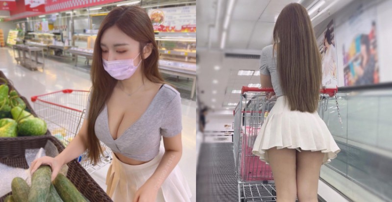 【蜗牛娱乐】巨乳小隻馬「念念」逛賣場手握大黃瓜：沒有男友只好來買「姐夫」