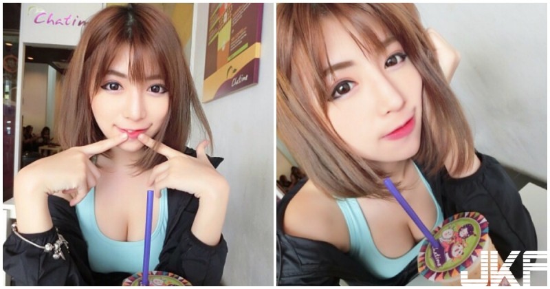 【蜗牛娱乐】俏皮短髮女甜心！　穿「低胸背心」喝飲料，「飽滿深溝」真的好挺喔！