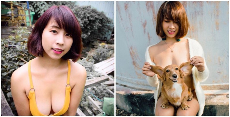 【蜗牛娱乐】連狗都微笑的最惹火曲線！「爆乳正妹」深邃事業線配上迷人甜笑，連動物都招架不住！
