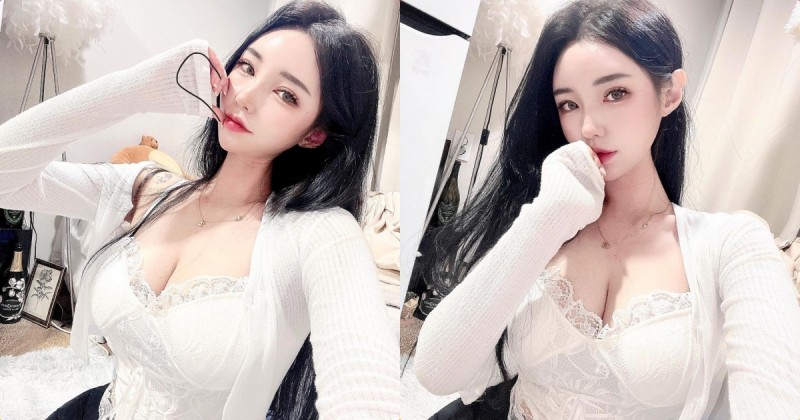 【蜗牛娱乐】嫵媚正妹「蕾絲裝深溝外露」，「水嫩美乳」好挑逗呀！