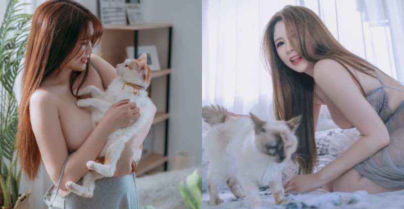 【蜗牛娱乐】放開那隻貓！牛奶肌美女「粉芬 Yvonne」火辣逗貓　網友：衝著我來就好